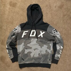 Y2K Fox Racing Black Gray Camo Style Pullover Hoodie Sweater Men’s Size Small